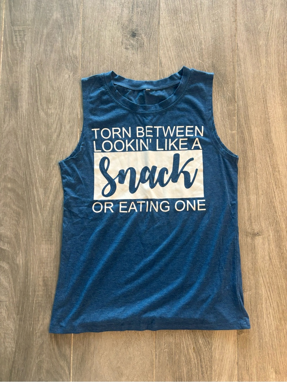 Graphic Muscle Tank Blue "Torn Between Lookin' Like a Snack"